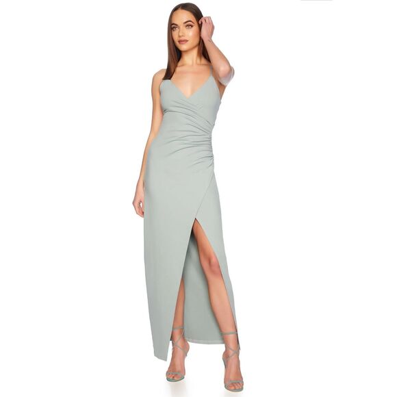 Susana Monaco Dresses & Skirts - Susana Monaco Faux Wrap String Slit Dress in Celadon Size M